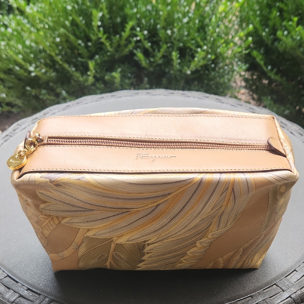 Salvatore Ferragamo Tan and Gold Clutch
